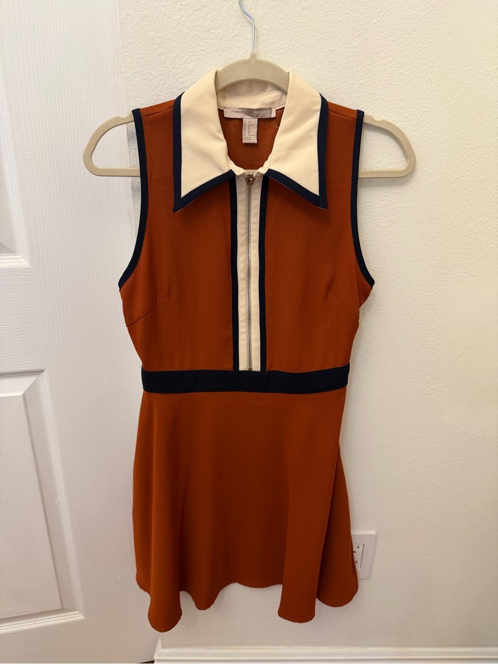 Forever 21 Rust Mini Dress with Cream Collar and Navy Trim